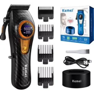 Máquina Premium Kemei Km 2242 9.000 Rpm + Base Carregadora