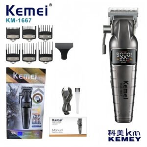 Maquina de Cortar Cabelo Turbo 9000 RPM Profissional Recarregável Kemei KM-1667